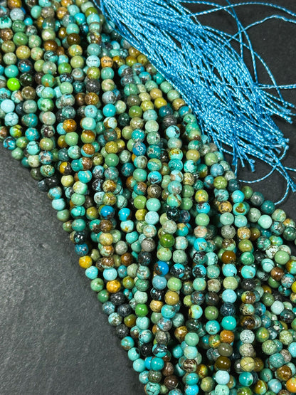 Natural Turquoise Gemstone Bead 4mm Round Beads, Beautiful Natural Blue Green Color Hubei Chinese Turquoise Stone Beads Full Strand 15.5"