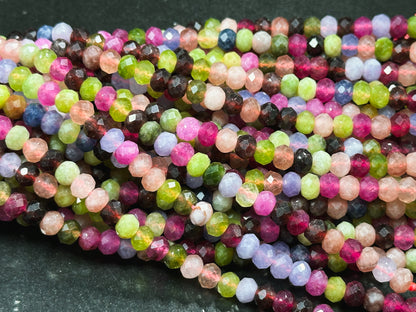 Natural Tourmaline Quartz Gemstone Bead Faceted 6x4mm Rondelle Shape, Beautiful Multicolor Tourmaline Quartz Bead Great Quality 15.5" Strand