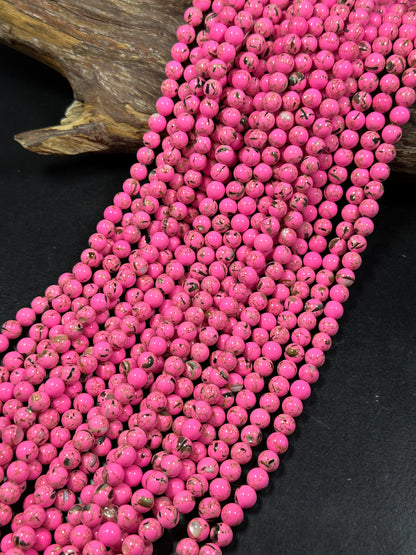 Beautiful Howlite Abalone Shell Bead 6mm 8mm 10mm Round Bead, Gorgeous Hot Pink Color Howlite Natural Abalone Shell Bead Full Strand 15.5"