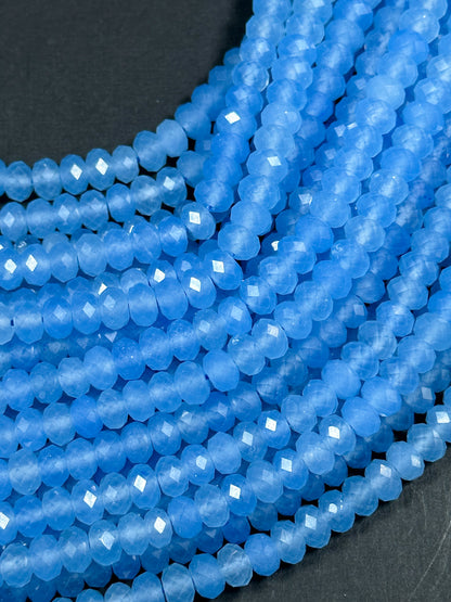 Natural Blue Jade Gemstone Bead Faceted 8x5mm Rondelle Shape, Gorgeous Sky Blue Color Jade Gemstone Bead, Great Quality Full Strand 15.5"