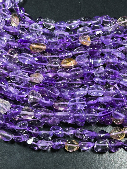 AAA Natural Ametrine Gemstone Bead Freeform Pebble Shape, Beautiful Natural Clear Purple Orange Ametrine Excellent Quality Full Strand 15.5"