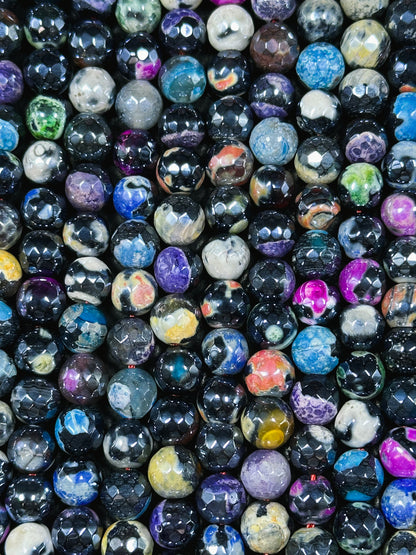 Mystic Natural Tibetan Agate Gemstone Bead Faceted 8mm 10mm Round Beads, Beautiful Mystic Multicolor Agate Stone Beads, Full Strand 15.5"