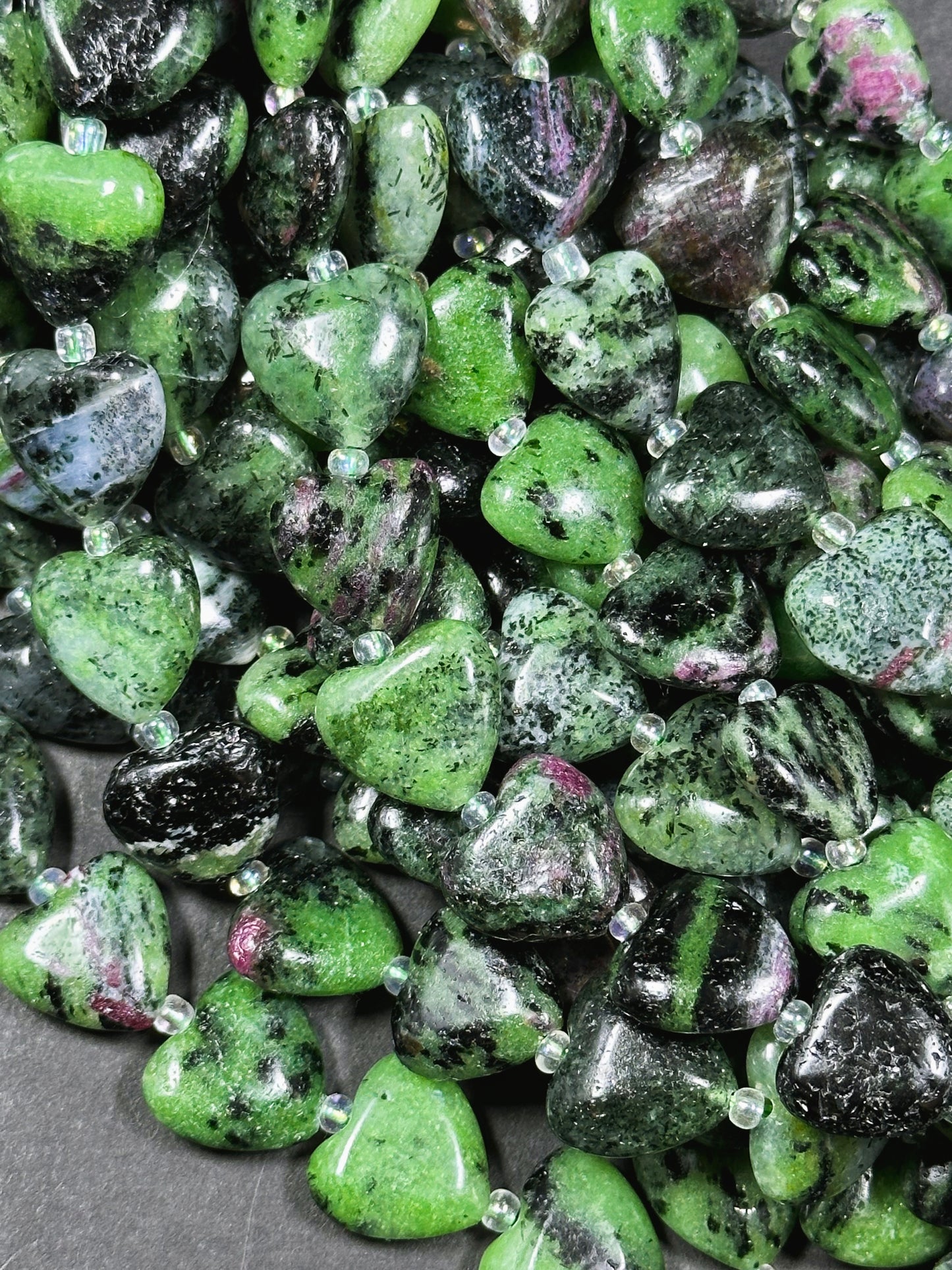 Natural Ruby Zoisite Gemstone Bead 14mm Heart Shape, Beautiful Natural Green Ruby Red Color Zoisite Bead Great Quality Full Strand 15.5"