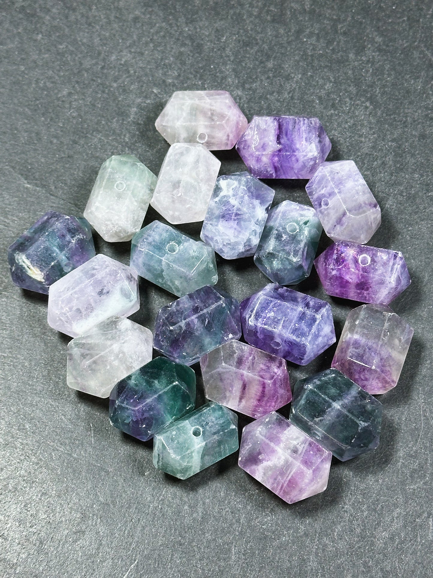 Natural Fluorite Gemstone Bead Faceted 25x16mm Double Point Barrel Shape Bead, Gorgeous Natural Purple Green Color Fluorite LOOSE BEAD (1pc)