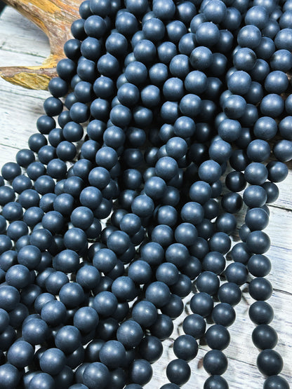 AAA Natural Matte Black Onyx Gemstone Bead 4mm 6mm 8mm 10mm 12mm Smooth Matte Round Beads, Full Strand 15.5"