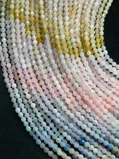 AAA Natural Morganite Gemstone Bead Faceted 4mm Diamond Shape, Gorgeous Natural Multicolor Pink Blue Yellow Morganite Bead Full Strand 15.5"