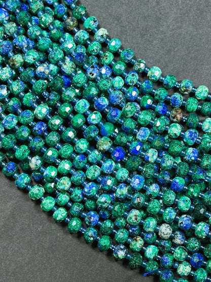 Natural Azurite Gemstone Faceted 8x6mm Rondelle Shape Beads, Beautiful Natural Green Blue Color Azurite Gemstone Beads Great Quality 15.5"