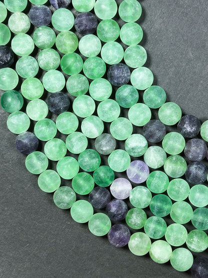 Natural Matte Fluorite Gemstone Bead 4mm 6mm 8mm 10mm 12mm Round Beads, Beautiful Natural Matte Green Purple Fluorite Beads 15.5" Strand