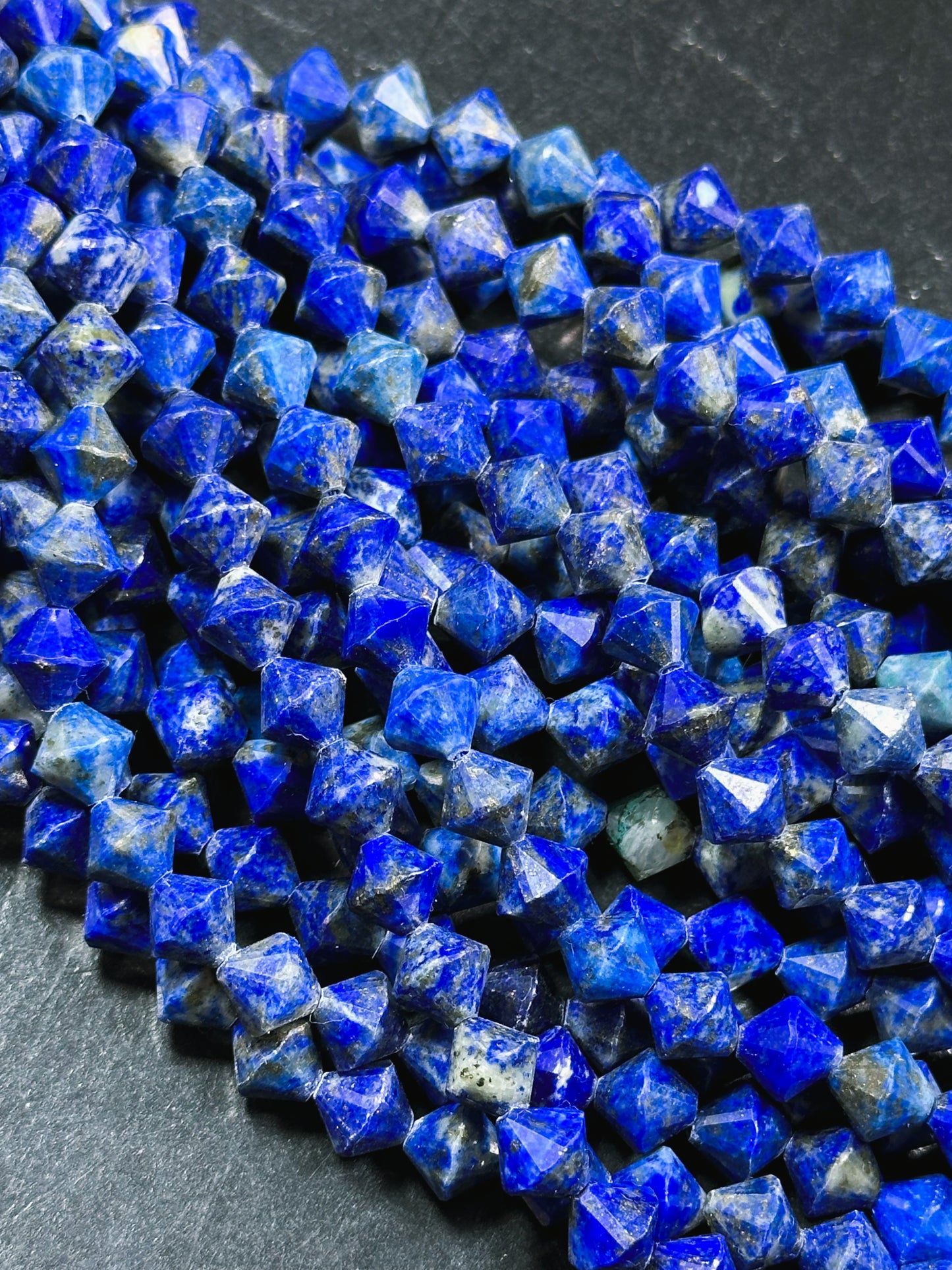 Natural Lapis Lazuli Gemstone Bead Faceted 8mm Bicone Diamond Shape Bead, Beautiful Natural Royal Blue Color Lapis Beads, Full Strand 15.5"