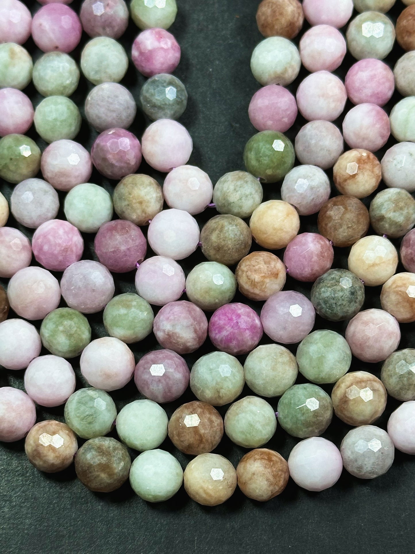 Natural Alashan Chalcedony Gemstone Bead Faceted 6mm 8mm 10mm Round Beads, Beautiful Multicolor Pink Green Brown Color Alxa Stone Bead 15.5"