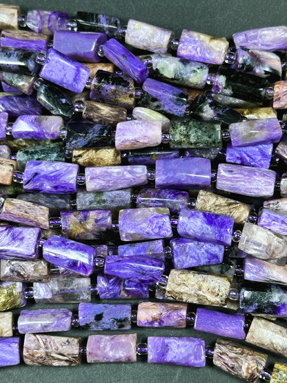 AAA NATURAL Charoite Gemstone Bead 14x8mm Tube Shape Bead, Gorgeous Natural Purple Black Color Charoite Gemstone Bead, Excellent Quality Charoite