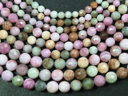 Natural Alashan Chalcedony Gemstone Bead Faceted 6mm 8mm 10mm Round Beads, Beautiful Multicolor Pink Green Brown Color Alxa Stone Bead 15.5"