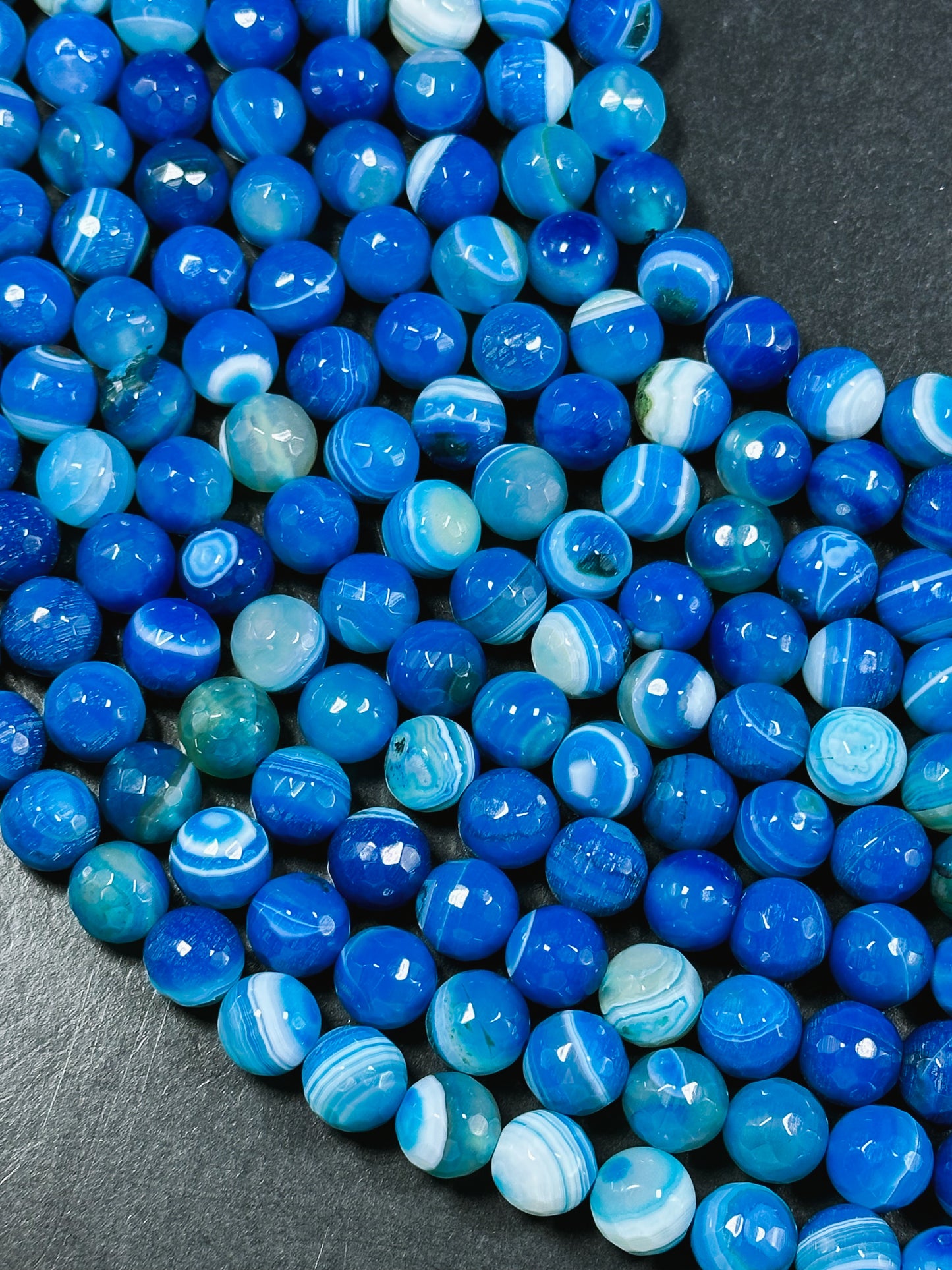 NATURAL Botswana Agate Gemstone Bead Faceted 6mm 8mm 10mm 12mm Round Beads, Beautiful Blue Color Gemstone Bead Full Strand 15.5"