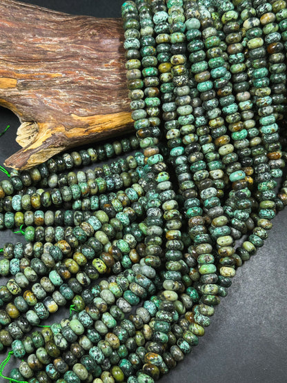 Natural African Turquoise Gemstone Bead 10x6mm Rondelle Shape, Beautiful Natural Green Brown Turquoise, Excellent Quality Full Strand 15.5"