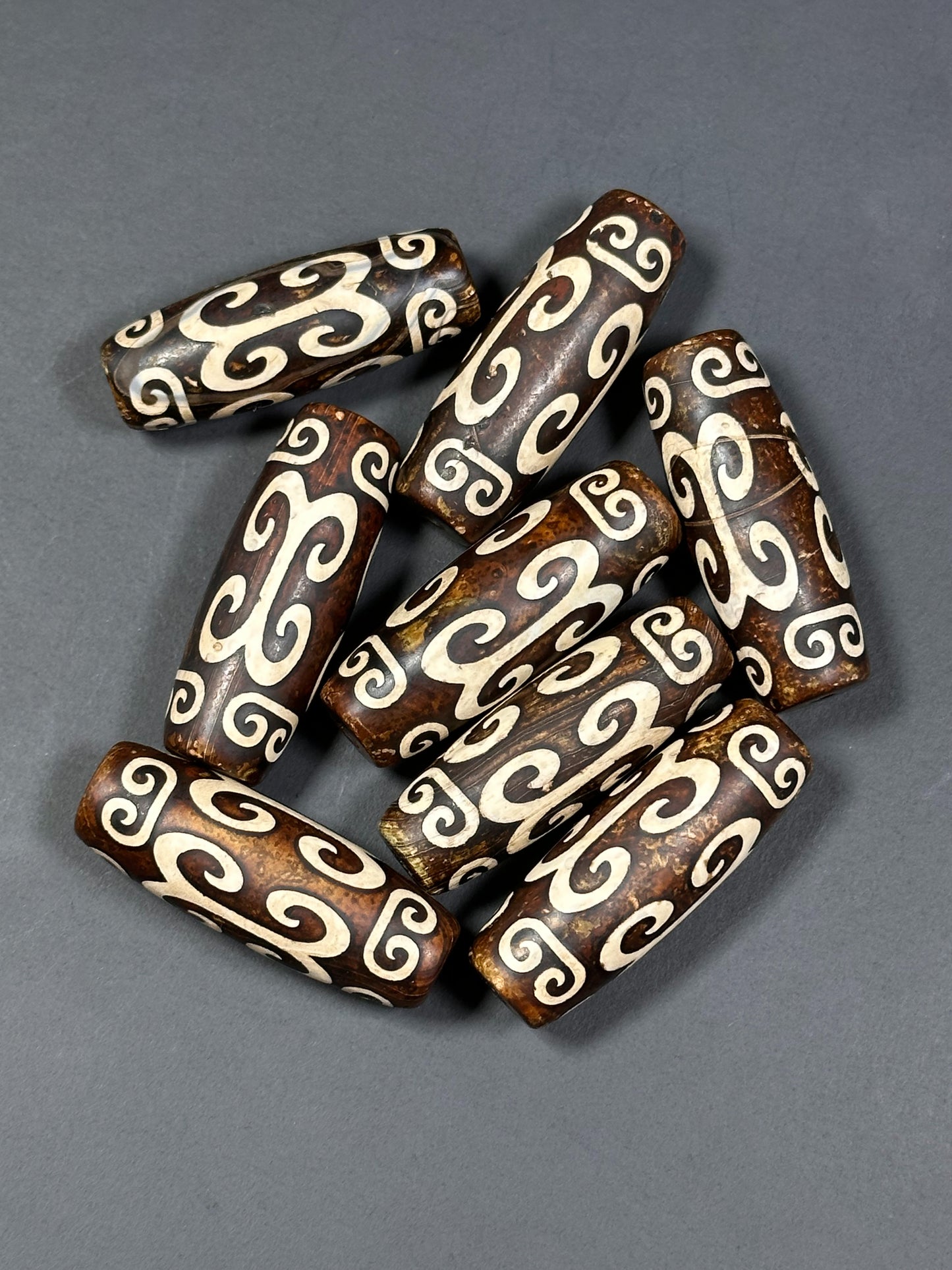 NATURAL Hand Painted Tibetan Agate Stone Bead 39x14mm Barrel Tube Shape Bead, Beautiful Brown White Color Hand Painted Tibetan Loose Beads