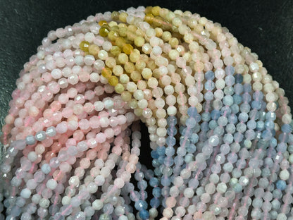 AAA Natural Morganite Gemstone Bead Faceted 4mm Diamond Shape, Gorgeous Natural Multicolor Pink Blue Yellow Morganite Bead Full Strand 15.5"