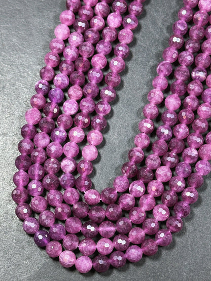 Natural Purple Ruby Quartz Gemstone Bead Faceted 6mm 8mm Round Beads, Beautiful Purple Color Ruby Quartz Stone Beads Full Strand 15.5"