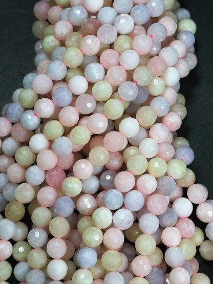 Natural Morganite Gemstone Bead Faceted 6mm 8mm 10mm Round Bead, Beautiful Multicolor Pastel Pink Yellow Blue Color Morganite Beads, 15.5"