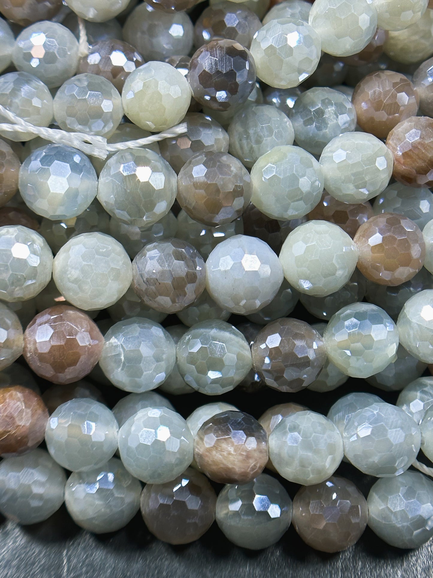 Mystic Natural Multi Moonstone Gemstone Bead Faceted 6mm 8mm Round Bead, Beautiful Gray Brown White Color Mystic Moonstone Bead 15.5" Strand