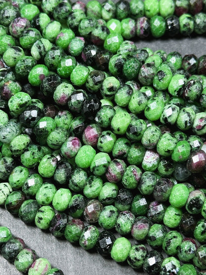 Natural Ruby Zoisite Gemstone Bead Faceted 8x5mm Rondelle Beads, Beautiful Natural Green Ruby Red Ruby Zoisite Beads Excellent Quality 15.5"