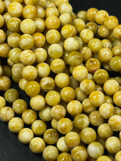 Natural Yellow Jade Gemstone Bead 6mm 8mm 10mm Round Beads, Beautiful Yellow Color Jade Gemstone Bead, Excellent Quality Full Strand 15.5"