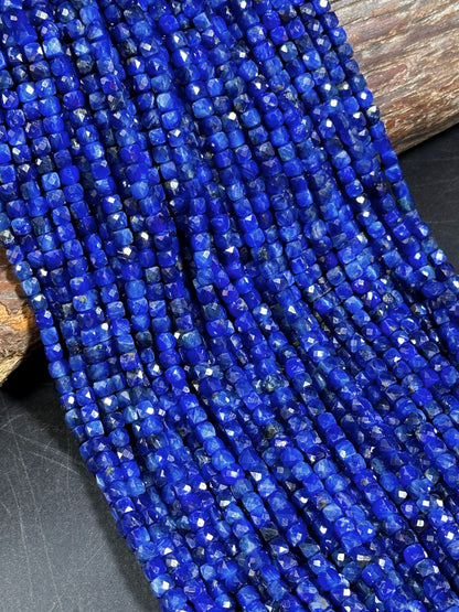 AAA NATURAL Kyanite Gemstone Bead Faceted 4mm Cube Shape, Gorgeous Natural Dark Blue Kyanite Gemstone Bead Excellent Quality Beads 15.5"