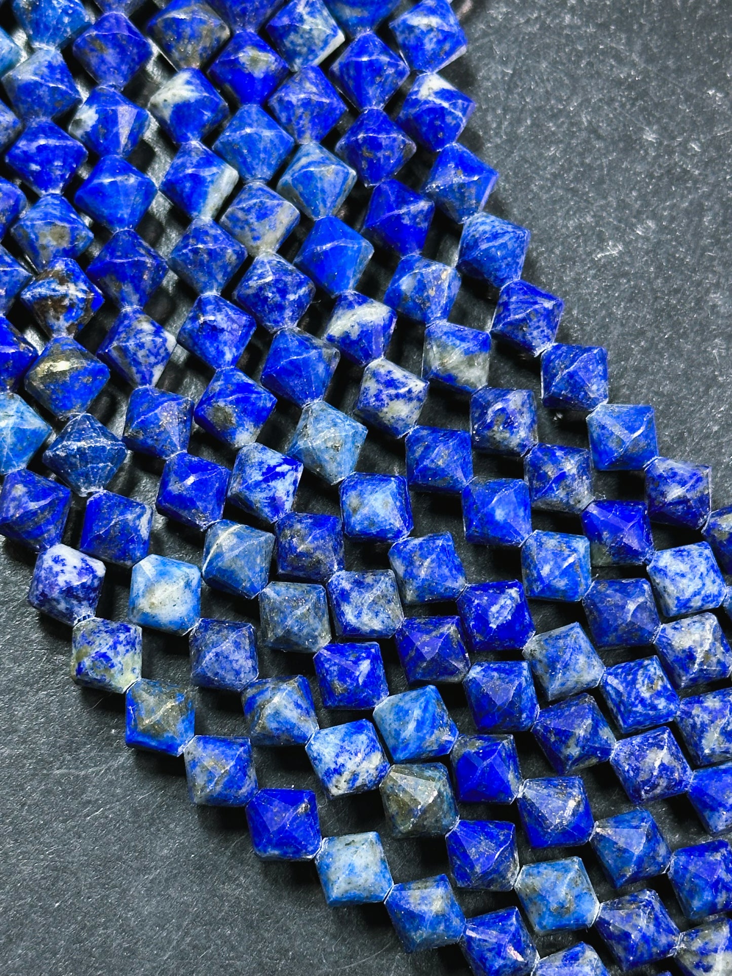 Natural Lapis Lazuli Gemstone Bead Faceted 8mm Bicone Diamond Shape Bead, Beautiful Natural Royal Blue Color Lapis Beads, Full Strand 15.5"