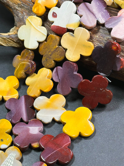 Natural Mookaite Gemstone Bead 35mm Flower Shape Bead, Beautiful Natural Red Yellow Brown Color Mookaite Jasper Stone Bead Full Strand 15.5"