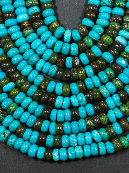 Natural Blue Chinese Turquoise Gemstone Bead 8x5mm Rondelle Shape, Beautiful Blue Brown Color Turquoise Gemstone, Great Quality 15.5" Strand