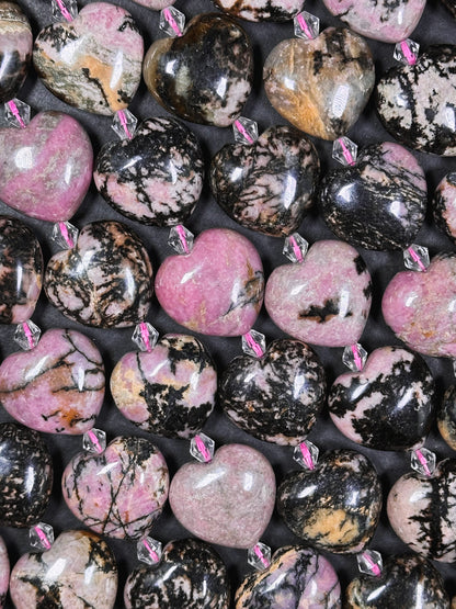 Natural Rhodonite Gemstone Bead 20mm Heart Shape Bead, Gorgeous Natural Pink Black Color Rhodonite Bead, Excellent Quality Full Strand 15.5"