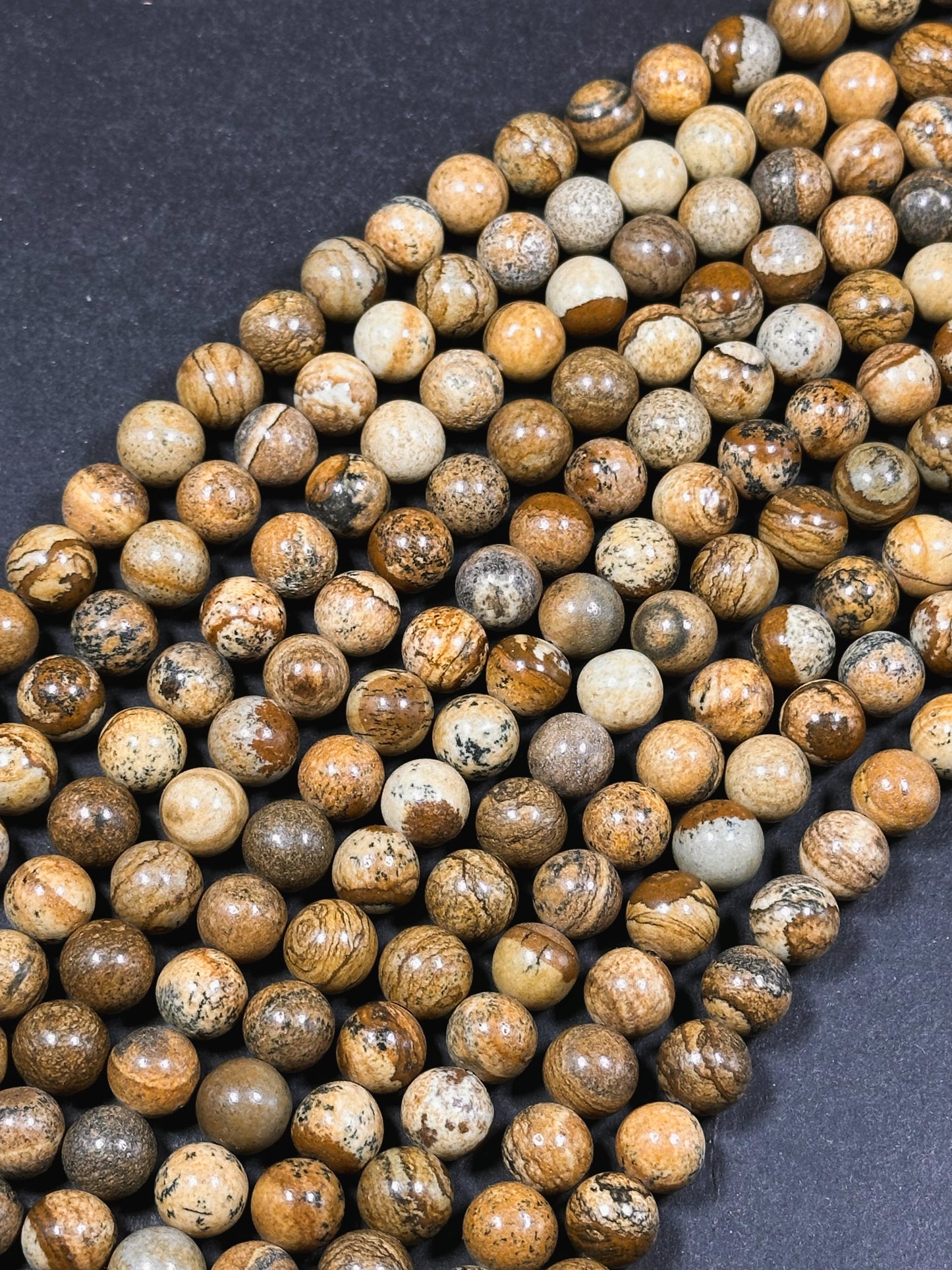 Natural Picture Jasper Gemstone 4mm 6mm 8mm 10mm Round Beads, Beautiful Natural Brown Tan Color Picture Jasper Gemstone Beads 15.5" Strand