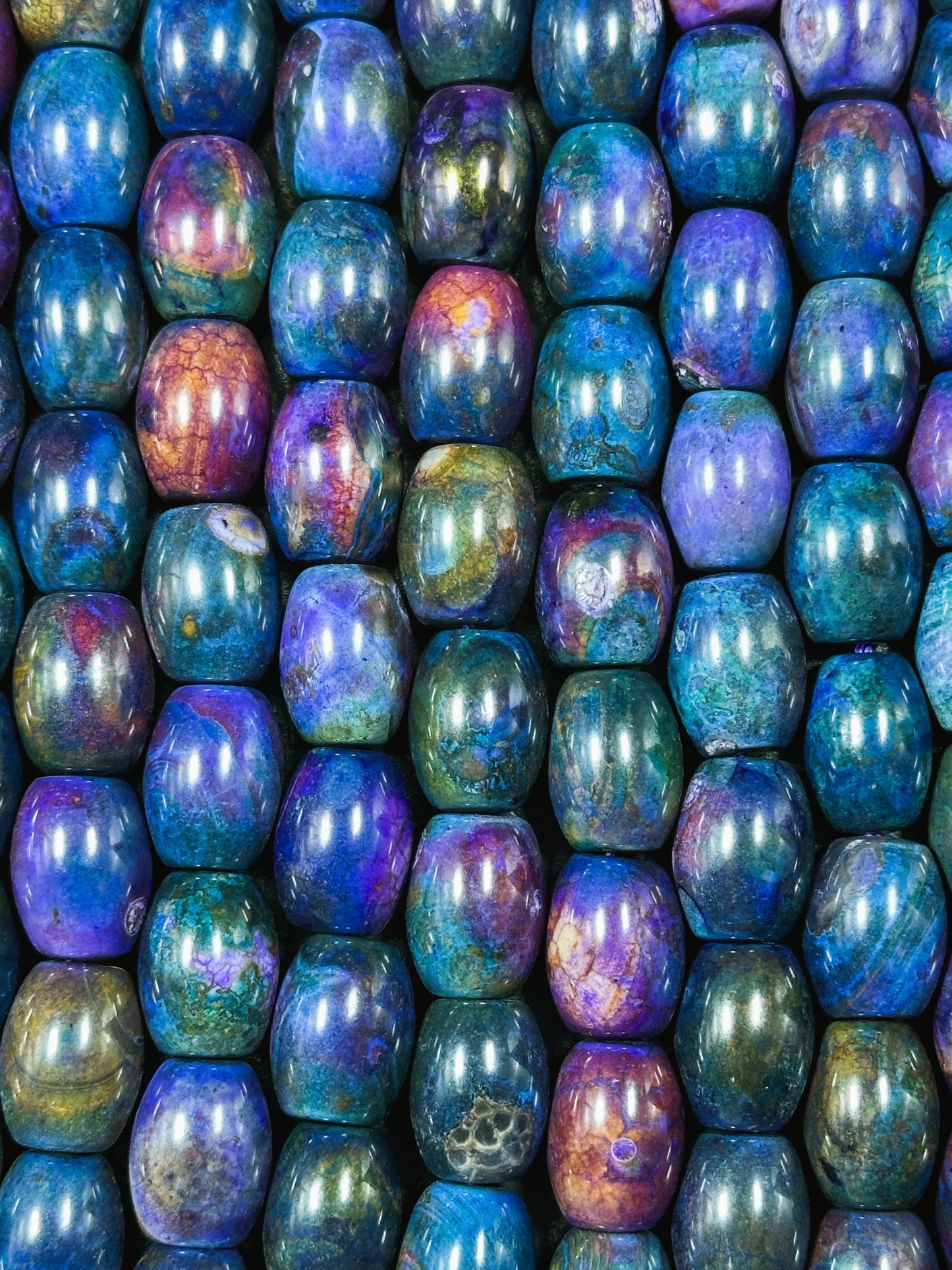 Natural Tibetan Gemstone Bead 13x10mm Barrel Shape Bead, Gorgeous Multicolor Galaxy Purple Blue Color Tibetan Stone Beads, Full Strand 14"