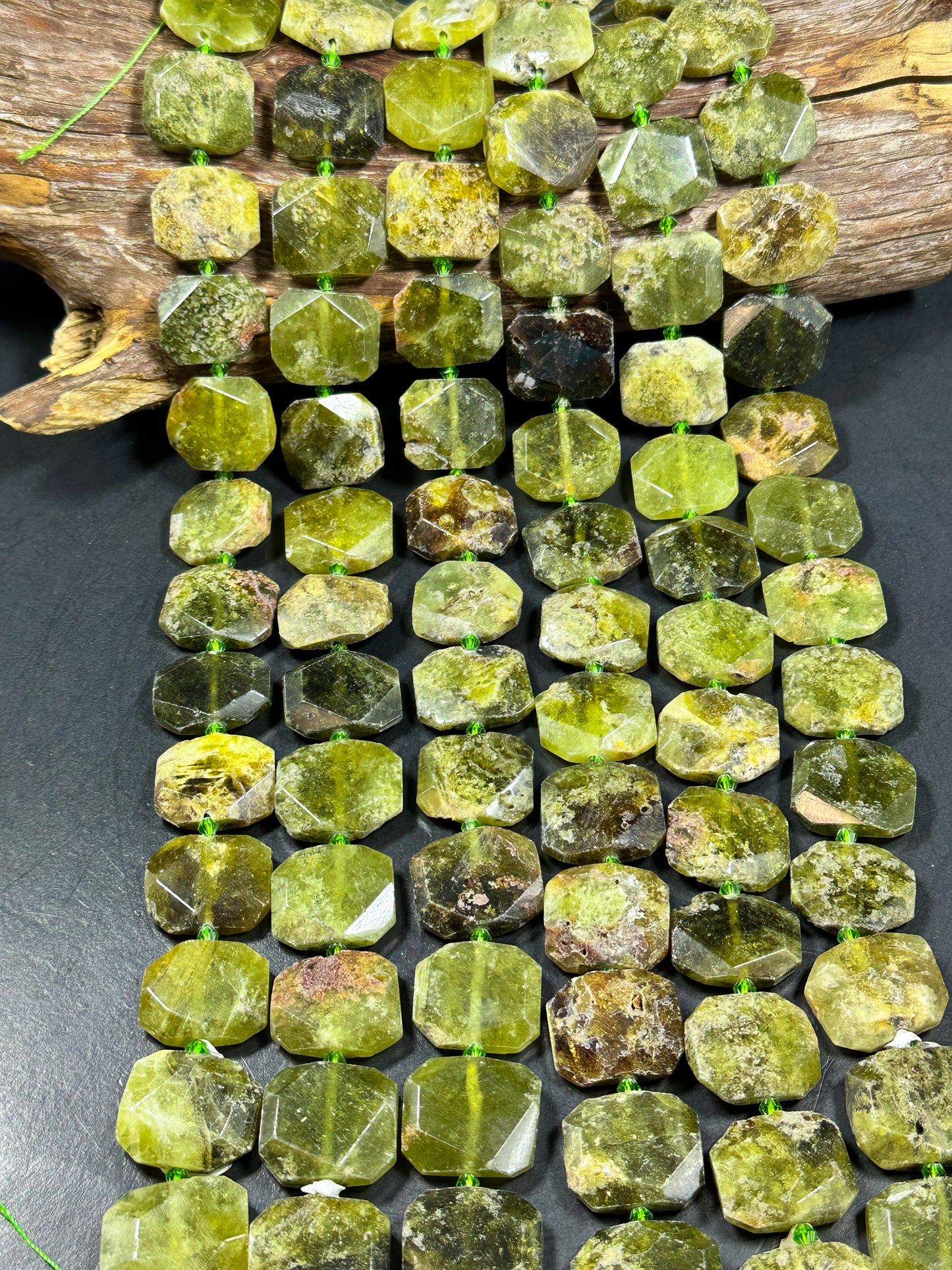 NATURAL Green Garnet Gemstone Bead Faceted 24x20mm Rectangle Tablet Shape Bead, Beautiful Green Color Garnet Gemstone