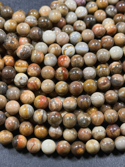 Natural Petrified Wood Jasper Gemstone 4mm 6mm 8mm Round Beads, Beautiful Natural Multicolor Brown Petrified Wood Jasper Stone Beads 15.5"