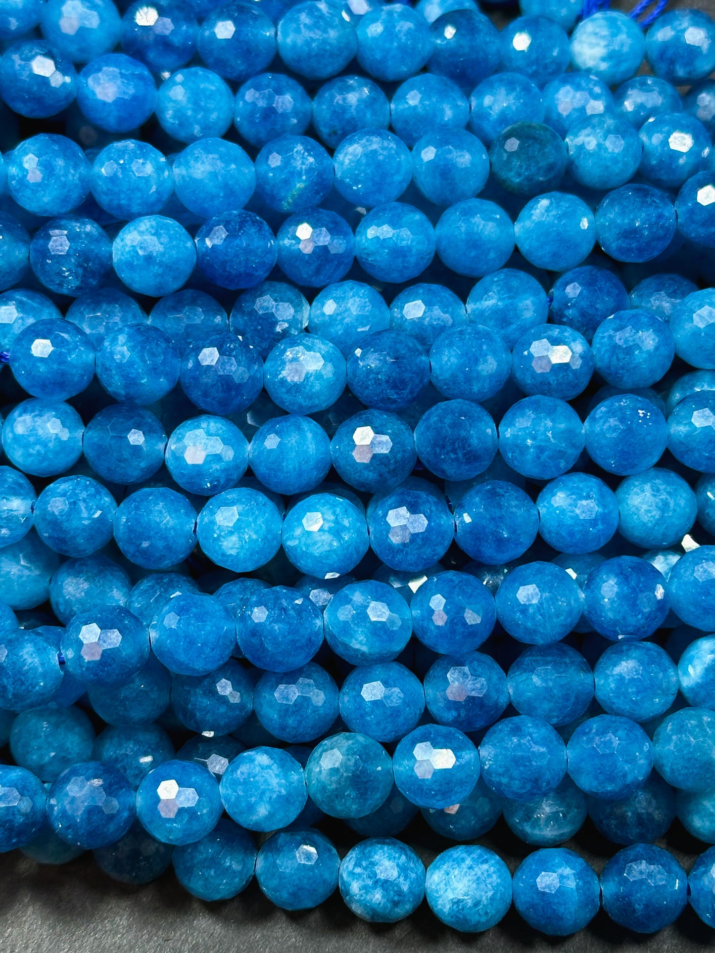 Natural Apatite Quartz Gemstone Bead Faceted 6mm 8mm Round Bead, Beautiful Natural Blue Color Apatite Quartz Gemstone Beads, Full Strand 15.5"