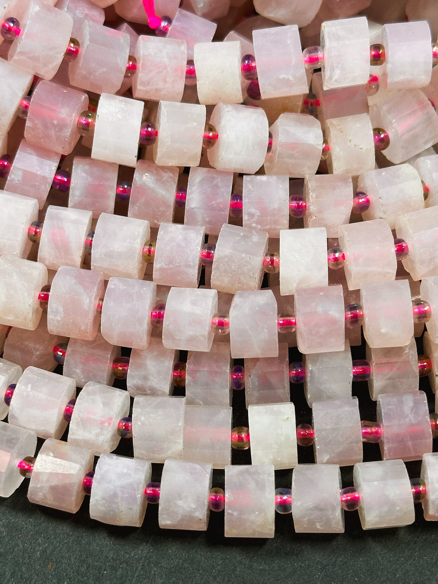 Natural Rose Quartz Gemstone Bead Faceted 8x6mm Pinwheel Cylinder Shape Bead, Beautiful Natural Pink Color Rose Quartz Gemstone Beads 15.5"