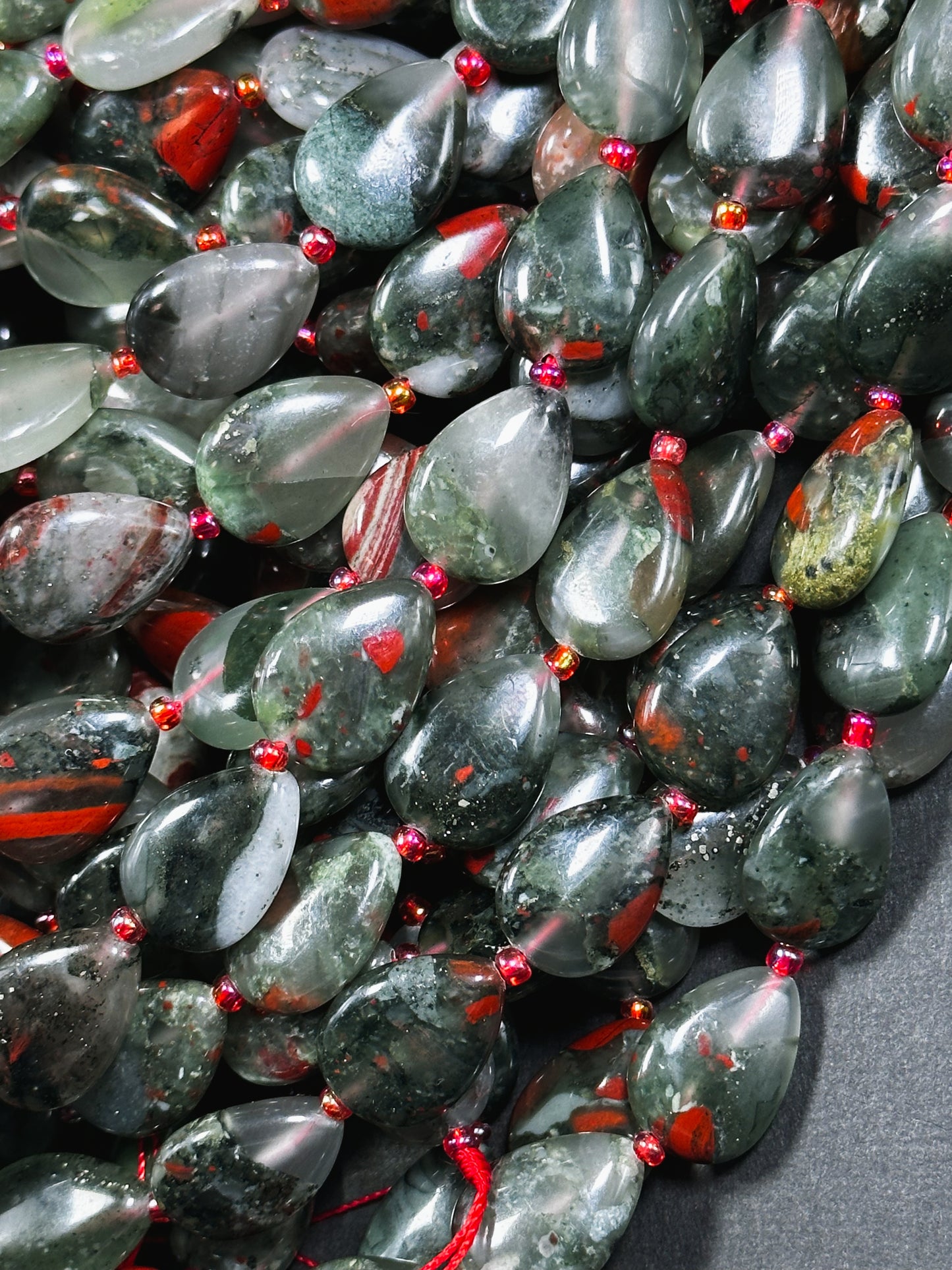 Natural African Bloodstone Gemstone Bead 18x13mm Teardrop Shape, Beautiful Natural Gray Red Color Bloodstone Great Quality Full Strand 15.5"