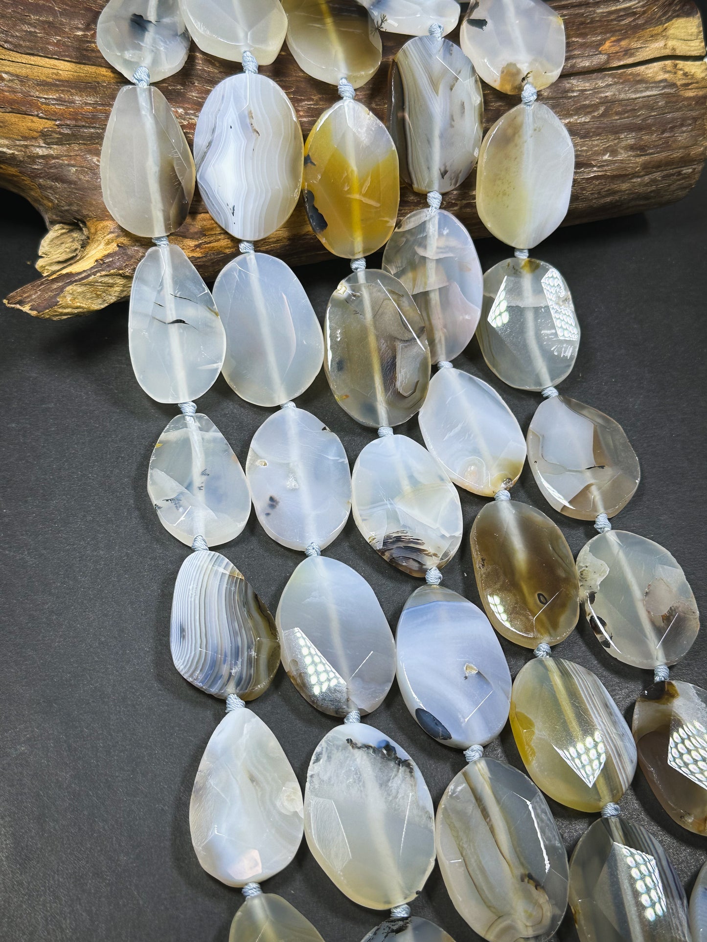 Natural Botswana Agate Gemstone Bead Freeform Faceted Oval Shape, Gorgeous Natural Gray Beige Color Botswana Agate Excellent Quality 15.5"