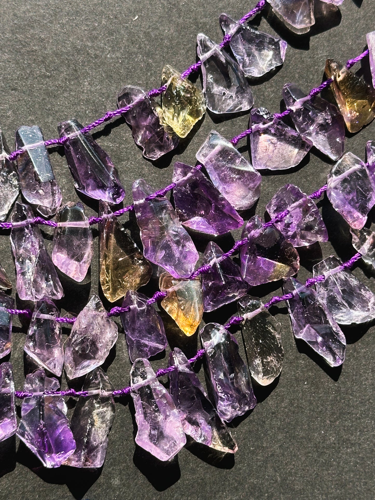 Natural Ametrine Gemstone Bead Freeform Teardrop Shape Bead, Gorgeous Natural Purple Amethyst Yellow Citrine Clear Color Ametrine Bead 15.5"