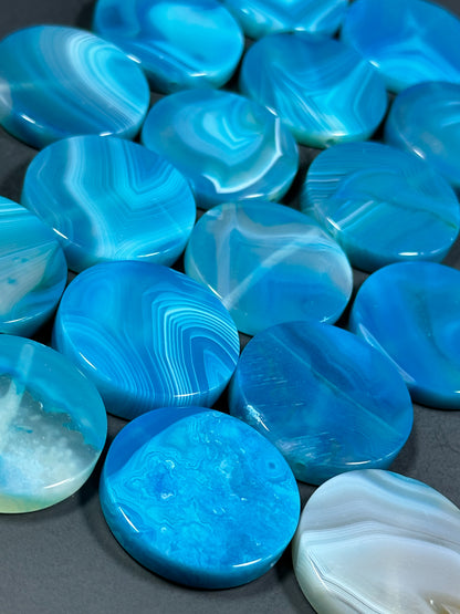 NATURAL Botswana Agate Gemstone Bead 25mm 30mm Coin Shape Beads, Gorgeous Blue Color Botswana Agate Gemstone Beads, LOOSE Gemstone Beads