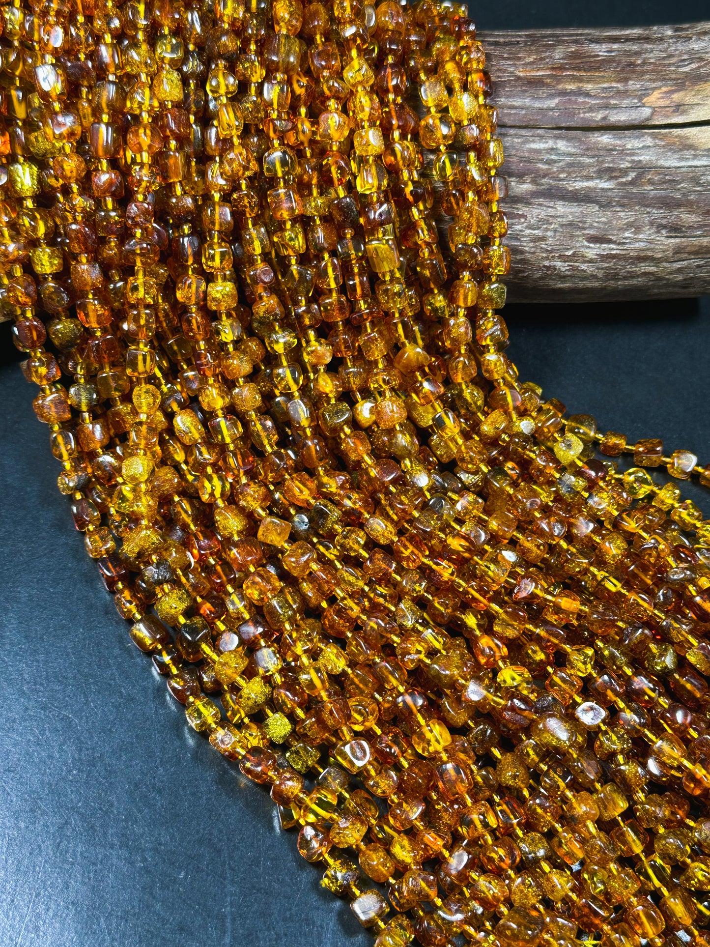 Natural Baltic Gold Stone Bead 6-8mm Freeform Cube Shape, Beautiful Dark Golden Orange Color Baltic Gold Beads, Great Quality 15.5" Strand