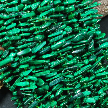 Natural Malachite Gemstone Bead Graduated Stick Shape, Beautiful Natural Green Color Malachite Gemstone Bead, Great Quality Full Strand 15.5"