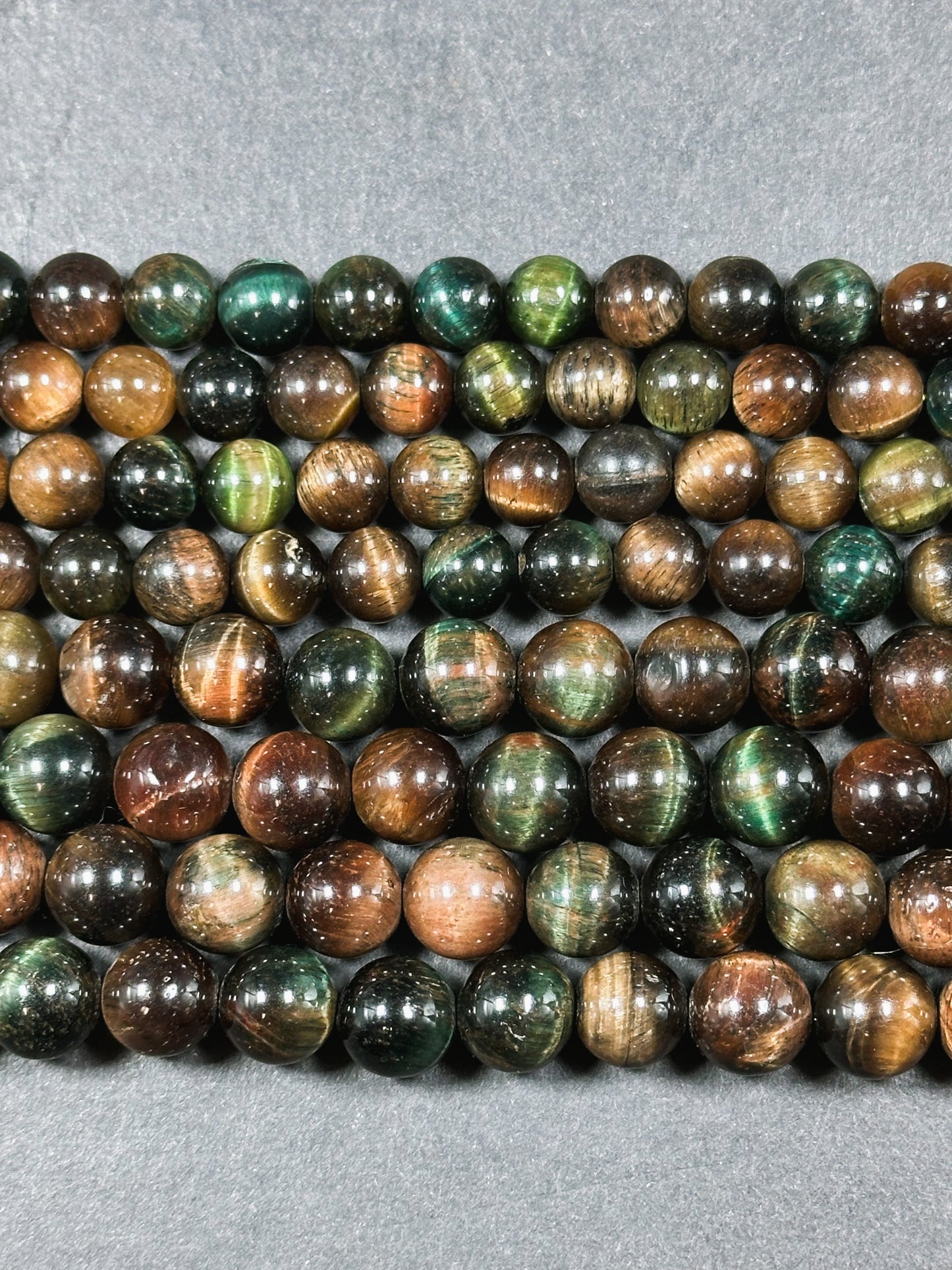 Natural Multicolor Tiger Eye Gemstone 8mm 10mm Round Beads, Gorgeous Multicolor Brown Navy Turquoise Color Tiger Eye Gemstone Beads 15.5"