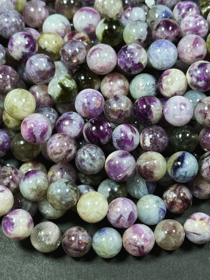 AA Natural Purple Mica Emerald Gemstone Bead 8mm 10mm Round Beads, Beautiful Natural Purple Green Gray Mica Emerald Stone Beads 15.5" Strand