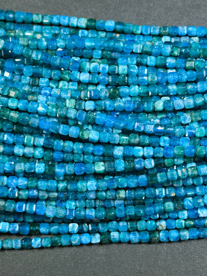 Natural Blue Apatite Gemstone Bead Faceted 4mm Cube Shape, Beautiful Natural Blue Color Apatite Gemstone Excellent Quality Full Strand 15.5"