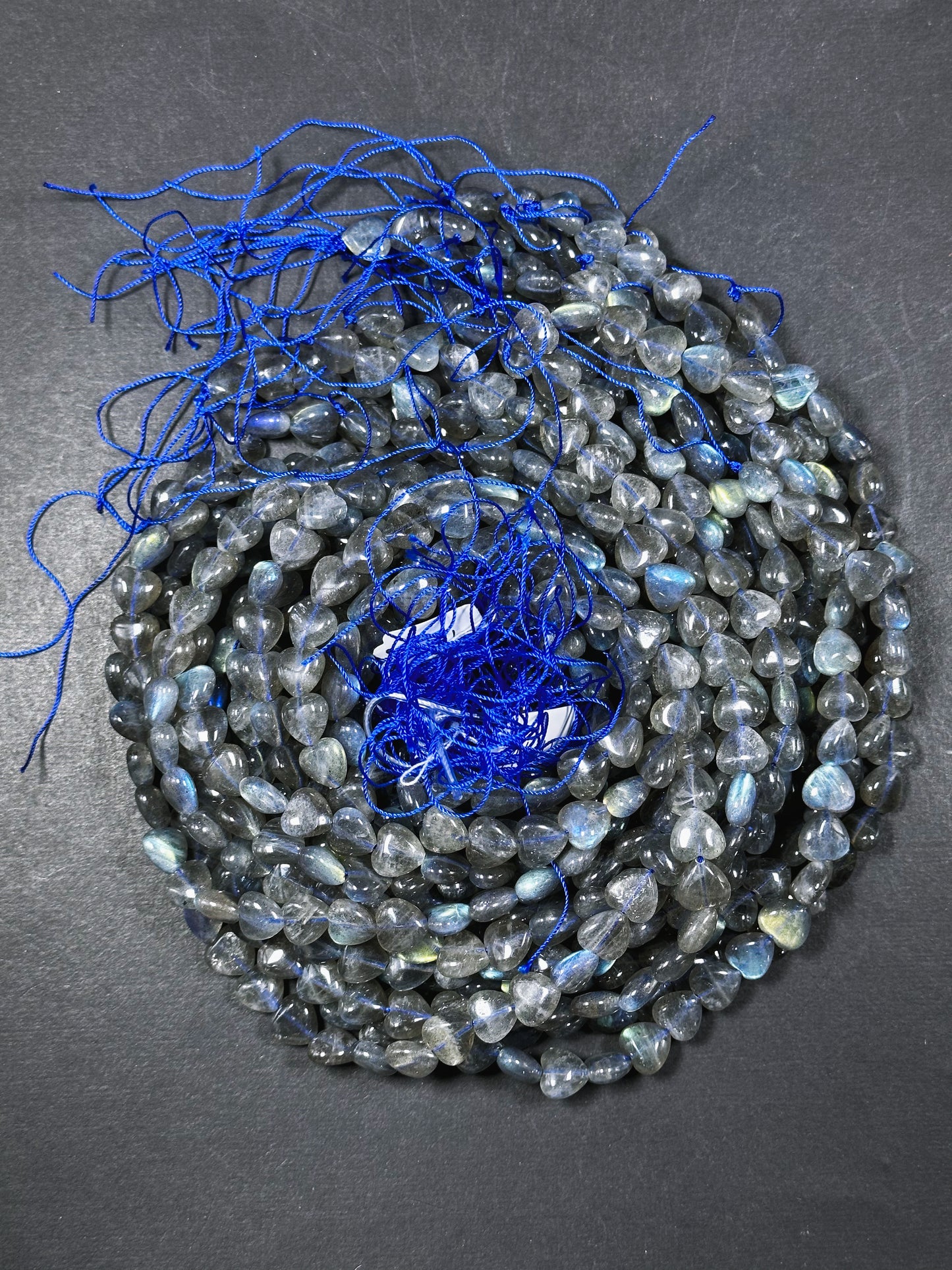 Natural Labradorite Gemstone Bead 10mm Heart Shape, Gorgeous Blue Rainbow Flash Gray Labradorite Bead Excellent Quality Full Strand 15.5"