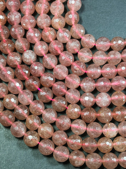 Natural Strawberry Quartz Gemstone Bead Faceted 6mm 8mm 10mm 12mm Round Beads, Beautiful Pink Red Strawberry Quartz Bead Full Strand 15.5"