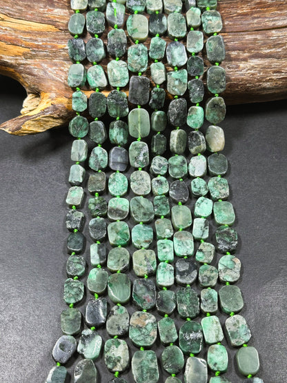 Natural Emerald Gemstone Bead Freeform Oval Shape Bead, Beautiful Natural Green Black Color Emerald Stone Beads, Excellent Quality 15.5"