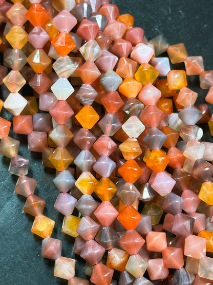 Natural Botswana Agate Gemstone Bead Faceted 8mm Bicone Diamond Shape Bead, Beautiful Natural Multicolor Orange Agate Bead Full Strand 15.5"