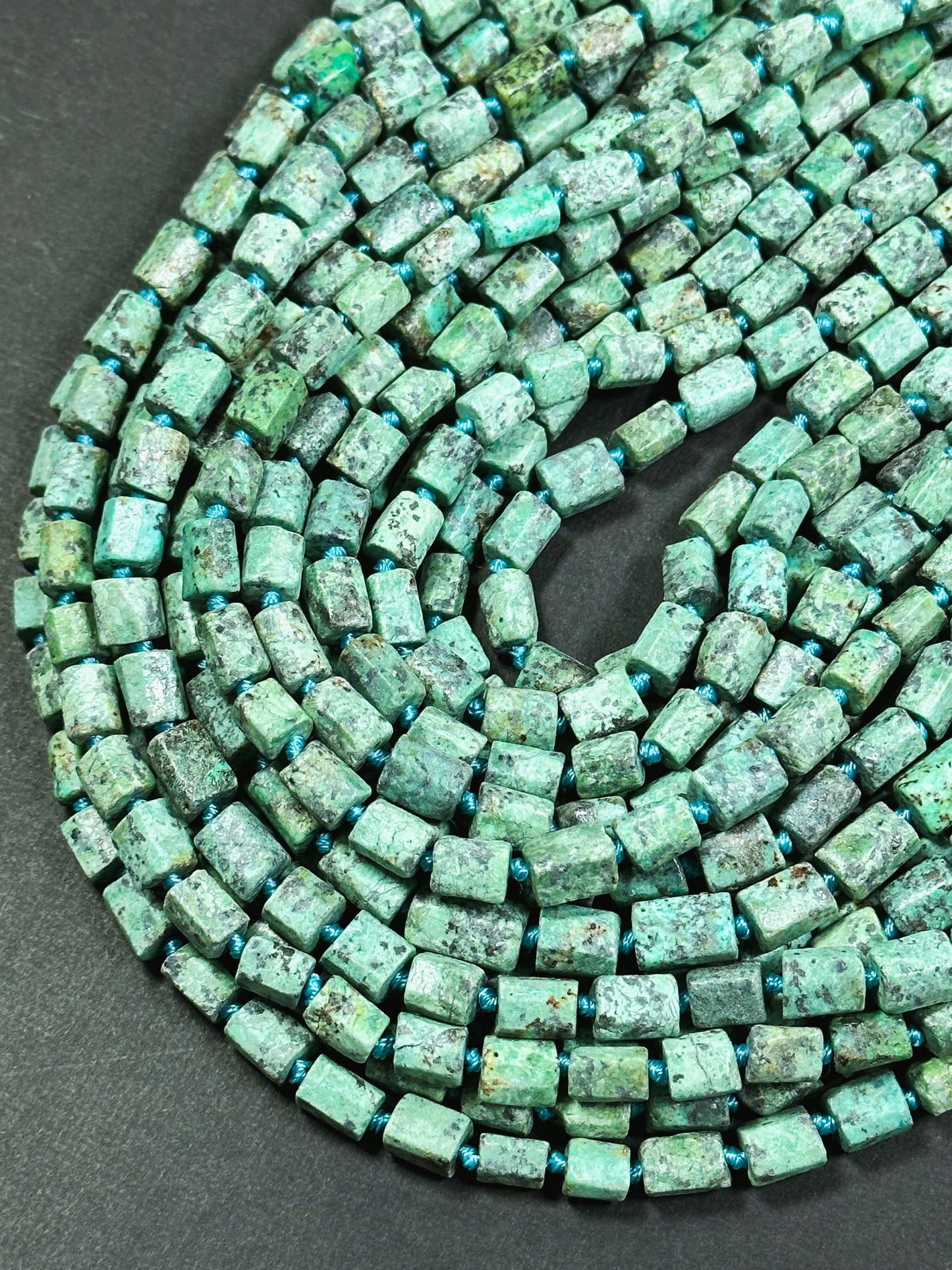 Natural African Turquoise Gemstone Faceted 8x6mm Tube Shape Bead, Beautiful Green Turquoise Color African Turquoise Beads Full Strand 15.5"